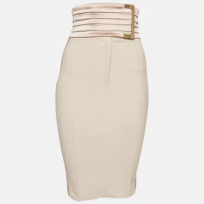 Pre-owned Elisabetta Franchi Beige Gold Stretch Crepe Short Skirt S