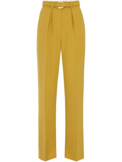 ELISABETTA FRANCHI ELISABETTA FRANCHI BEIGE HIGH-WAISTED TROUSERS WITH PLEATED DETAILING