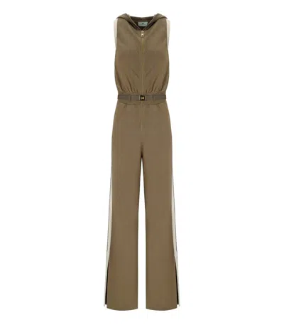 Elisabetta Franchi Beige Knitted Jumpsuit In Green