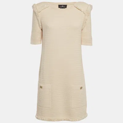 Pre-owned Elisabetta Franchi Beige Knitted Short Dress M In Sand