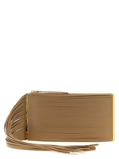 Elisabetta Franchi Fringed Clutch In Brown