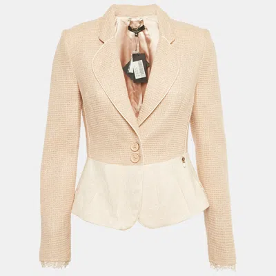 Pre-owned Elisabetta Franchi Beige Lurex Tweed Jacket M In Sand