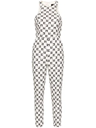 Elisabetta Franchi Monogram-print Crepe Jumpsuit In Brown