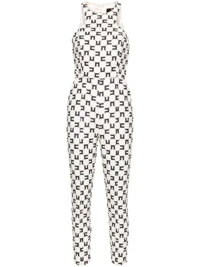 Elisabetta Franchi Beige Monogram Jumpsuit For Women In Multi