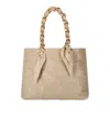 Elisabetta Franchi Beige Shopping Bag With Chain Foulard Scarf In Beige