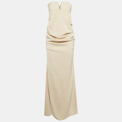 Pre-owned Elisabetta Franchi Beige Stretch Crepe Strapless Maxi Dress M In Sand