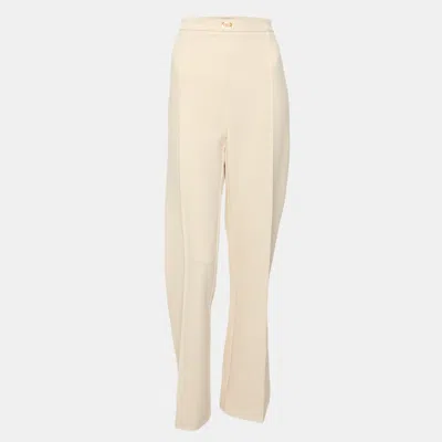 Pre-owned Elisabetta Franchi Beige Stretch Crepe Wide Leg Trousers L