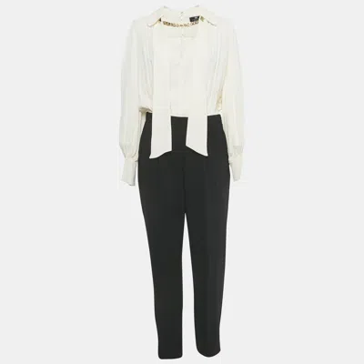 Pre-owned Elisabetta Franchi Beige/black Crepe Detachable Top And Bottom Jumpsuit L In Sand