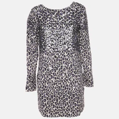 Pre-owned Elisabetta Franchi Beige/black Leopard Print Crepe Sequin Embellished Mini Dress M