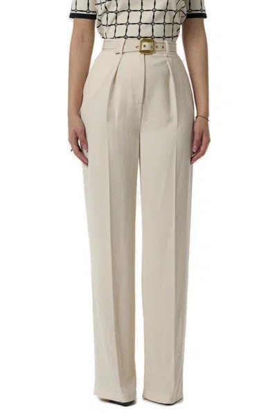 Elisabetta Franchi Belt Detailed Lightweight Crêpe Trousers In Neutral