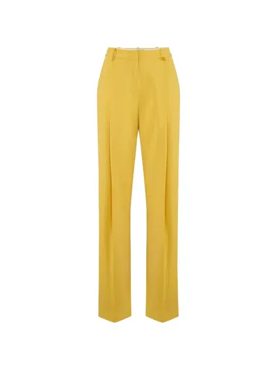 Elisabetta Franchi Lightweight Crepe Trousers With Charm Logo In Yellow