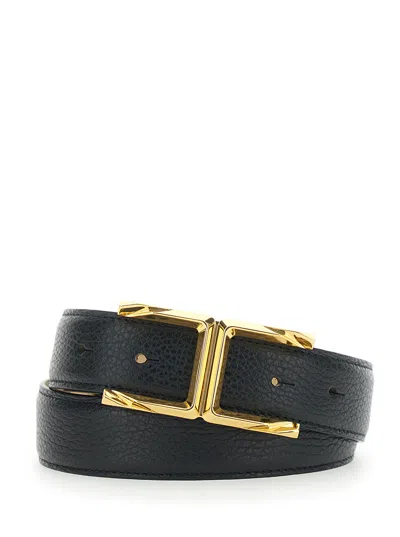 Elisabetta Franchi Belt With Decorative Metal Buckle In Leather In Black