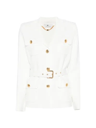 Elisabetta Franchi Belted And Pocket Knit Cardigan In White