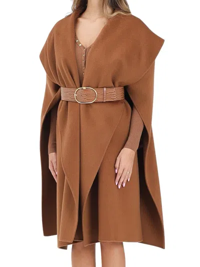 Elisabetta Franchi Belted Beige Wool Cape With Wide Collar And Tailored Design In Brown