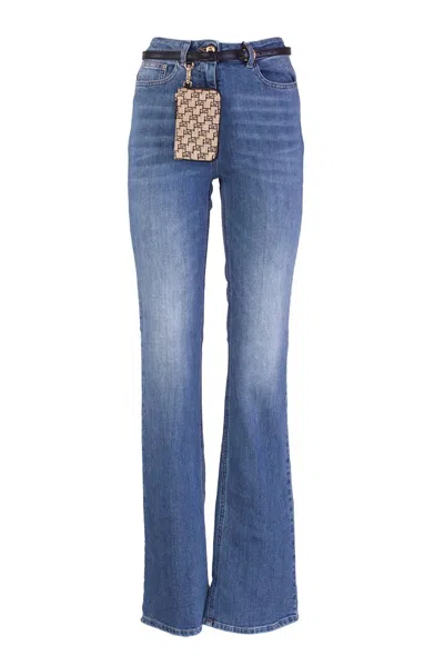 Elisabetta Franchi Belted Bootcut Jeans In Blue