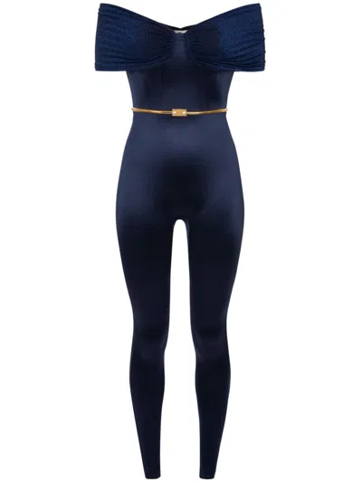 Elisabetta Franchi Belted Bustier Jumpsuit In Blue