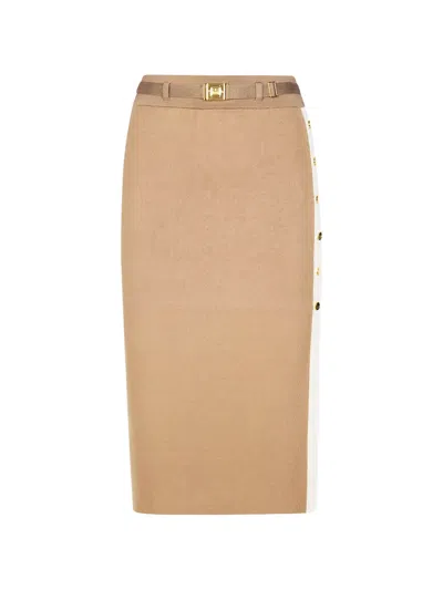 Elisabetta Franchi Gonna Di Maglia Con Cintura In Brown