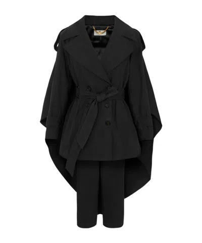 Elisabetta Franchi Belted Cape-panel Coat In Black