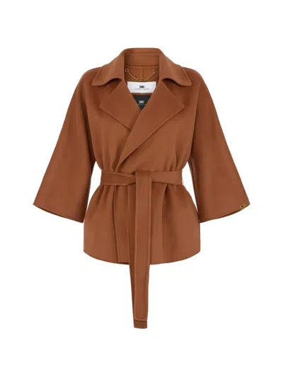 Elisabetta Franchi Belted Coat In Brown