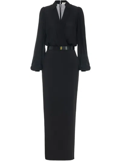 Elisabetta Franchi Belted Crepe Maxi Dress In Black