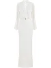 Elisabetta Franchi Belted Crepe Maxi Dress In White