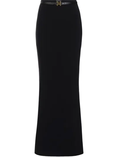 Elisabetta Franchi Belted Crepe Maxi Skirt In Black