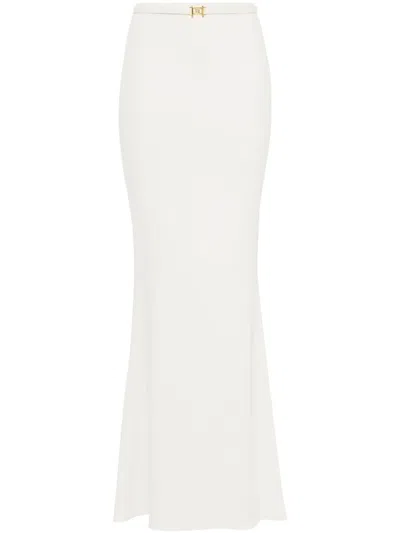 Elisabetta Franchi Belted Crepe Maxi Skirt In White
