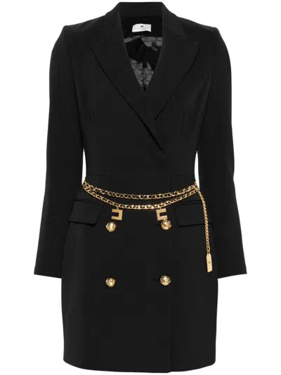 Elisabetta Franchi Belted Crepe Coat Dress In Black