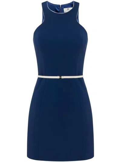 Elisabetta Franchi Belted Crepe Mini Dress In Blau
