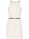 Elisabetta Franchi Mini Dress With Removable Belt And American Neckline In Neutrals