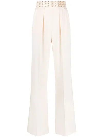 Elisabetta Franchi Belted Crepe Palazzo Pants In Neutrals