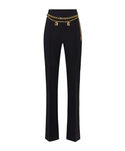 Elisabetta Franchi Belted Crepe Palazzo Trousers In Black