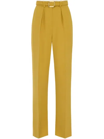 Elisabetta Franchi Curry Yellow High-waisted Trousers With Coordinated Belt