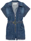 Elisabetta Franchi Belted Denim Romper In Blue