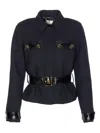 Elisabetta Franchi Belted Jacket Logo Buttons In Blue