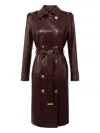Elisabetta Franchi Double-breasted Coat With Epaulettes And Pockets In Brown