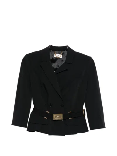 Elisabetta Franchi Jacket In Stretch Technical Fabric With Belt In Blue