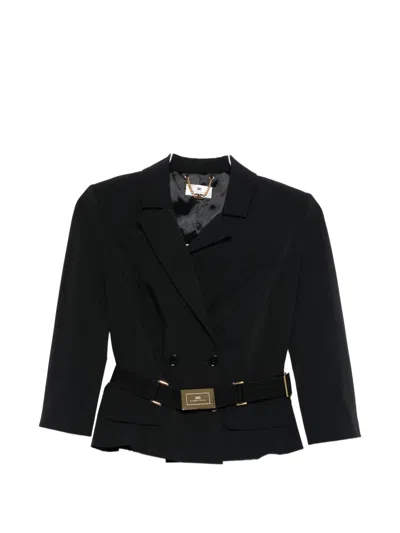 Elisabetta Franchi Belted Double Breasted Jacket In Black