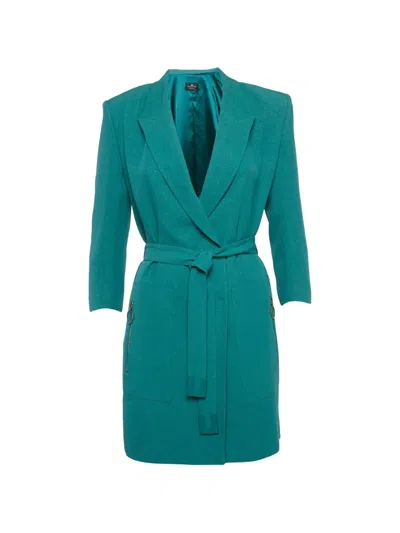 Pre-owned Elisabetta Franchi Belted Double-breasted Jacket In Green