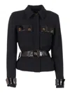Elisabetta Franchi Belted Fitted Jacket With Glossy Accents In Black