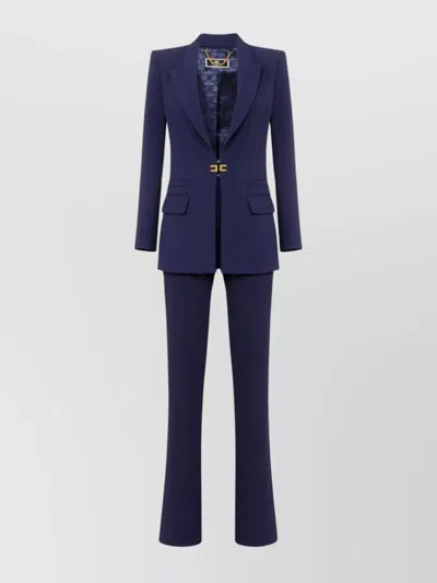 Elisabetta Franchi Belted Flared Trousers Suit Jacket In Blue