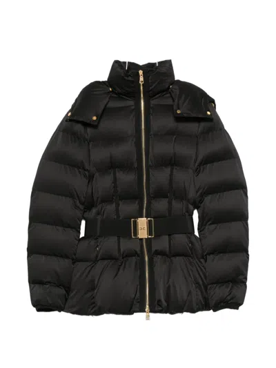 Elisabetta Franchi Belted Hooded Puffer Jacket In Black