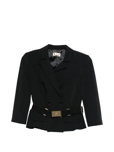 Elisabetta Franchi Jacket In Stretch Technical Fabric With Belt In Blue