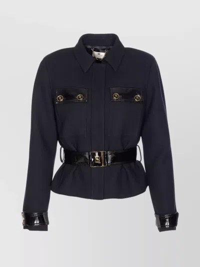 Elisabetta Franchi Belted Jacket Logo Buttons In Black
