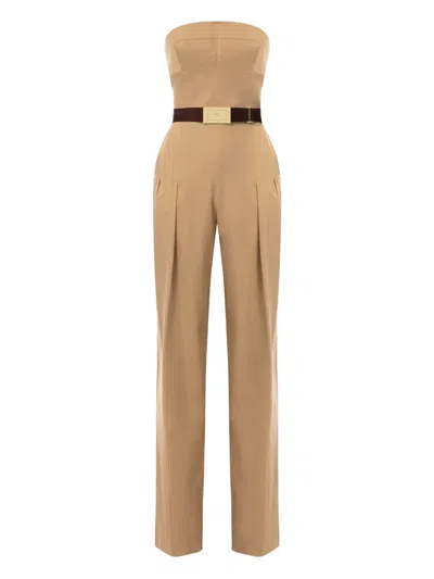 Elisabetta Franchi Belted Jumpsuit In Brown