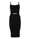 Elisabetta Franchi Knit Midi Dress With Spaghetti Straps And Belted Waist In Black