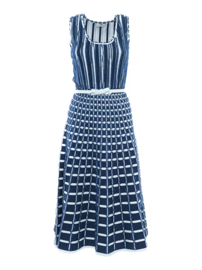 Elisabetta Franchi Belted Knitted Dress In Blue