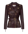 Elisabetta Franchi Fitted Leather Jacket With Belted Waist And Gold Hardware In Brown