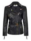Elisabetta Franchi Long Sleeve Leather Jacket In Black