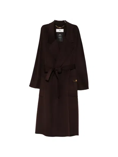 Elisabetta Franchi Belted Logo-plaque Coat In Brown